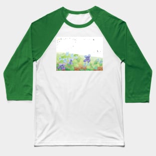 Wild Violet Hill & Swallows Illustration Baseball T-Shirt